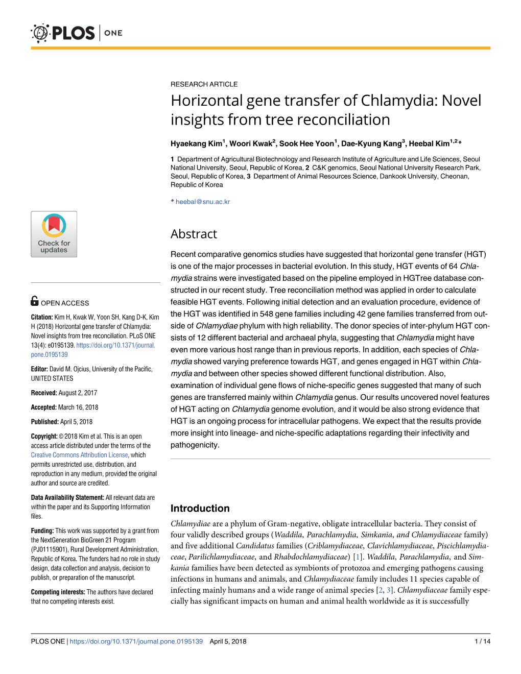 Horizontal Gene Transfer of Chlamydia: Novel Insights from Tree Reconciliation