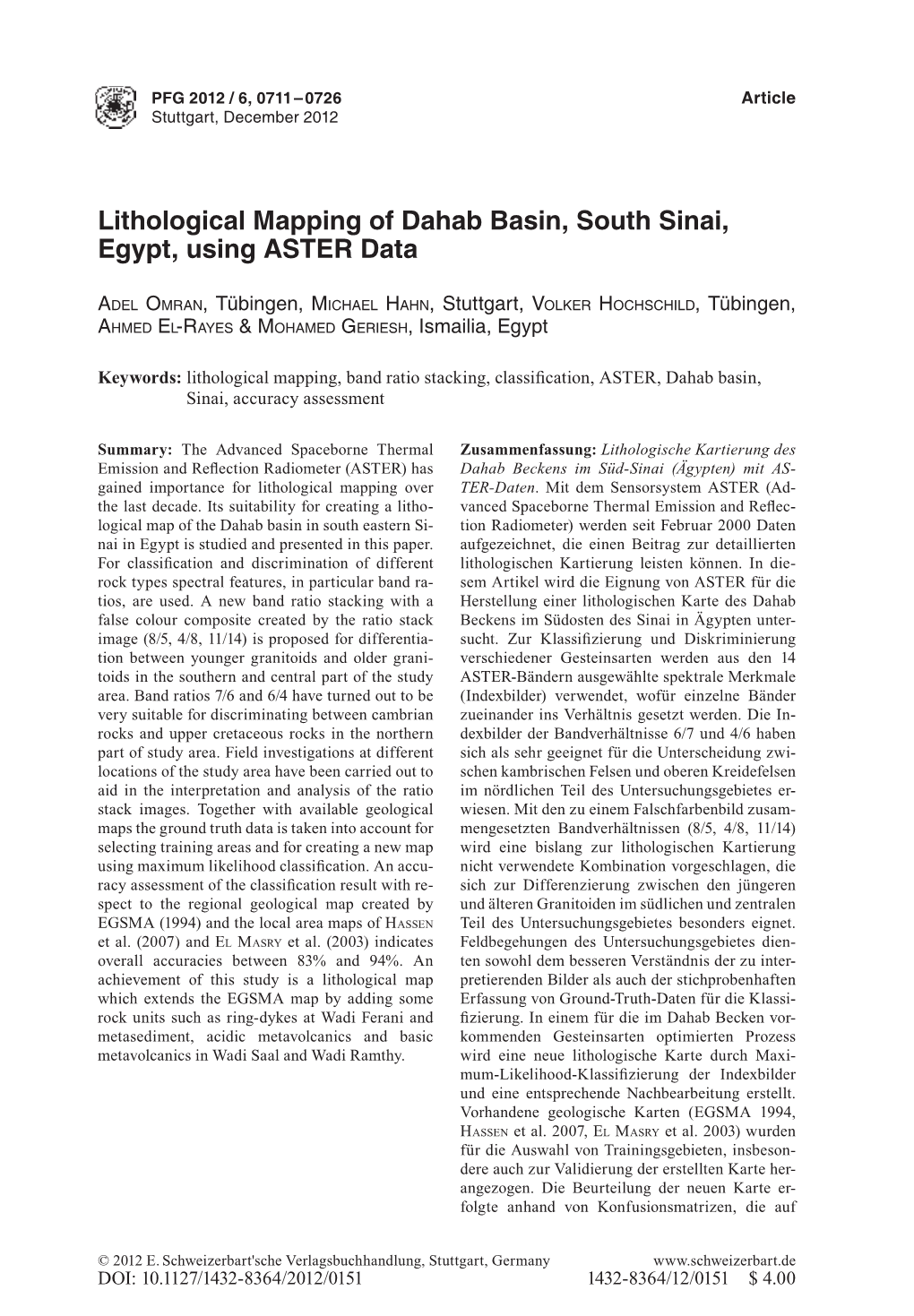Lithological Mapping of Dahab Basin, South Sinai, Egypt, Using ASTER Data