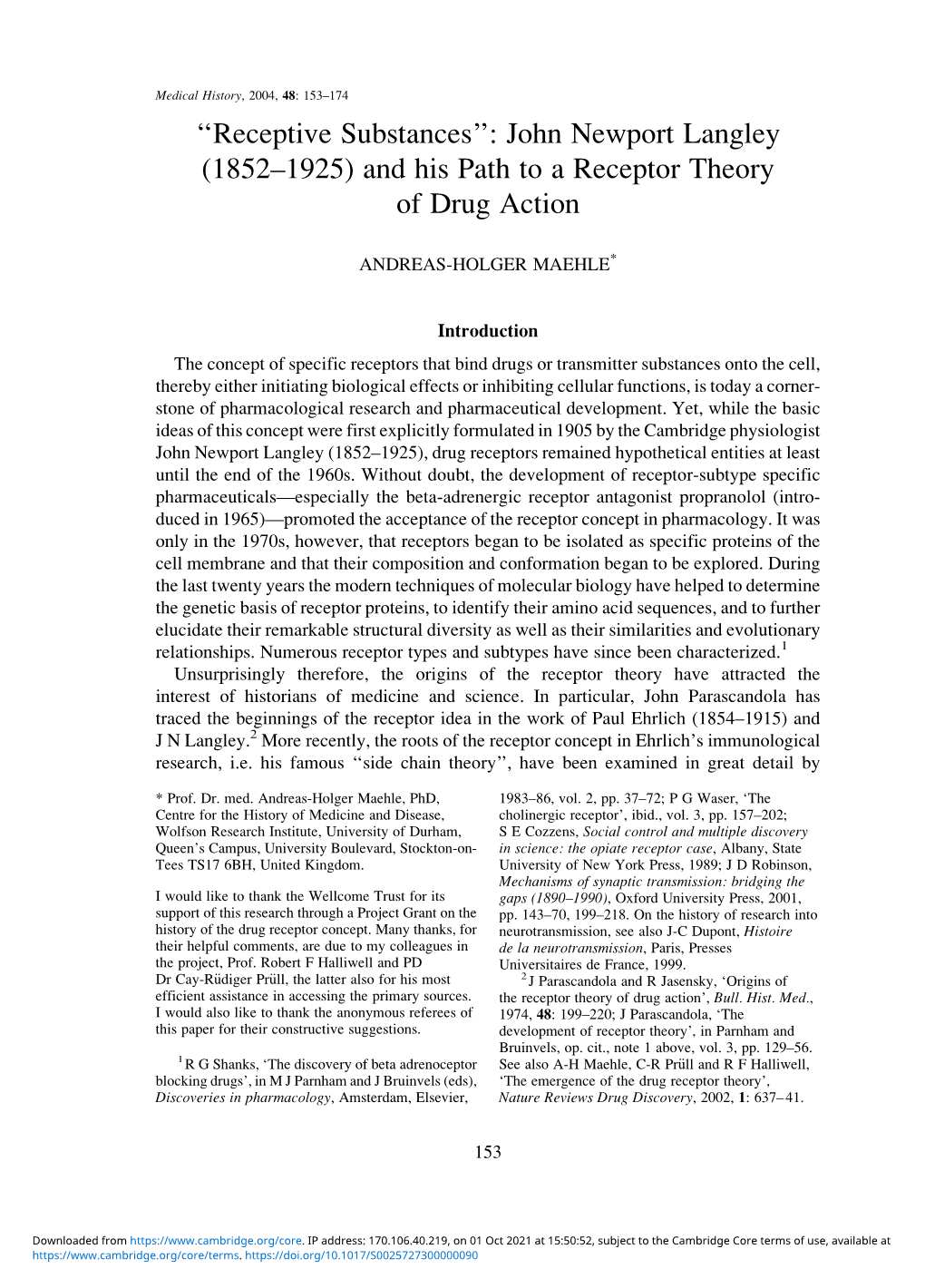 ``Receptive Substances'': John Newport Langley (1852±1925) And