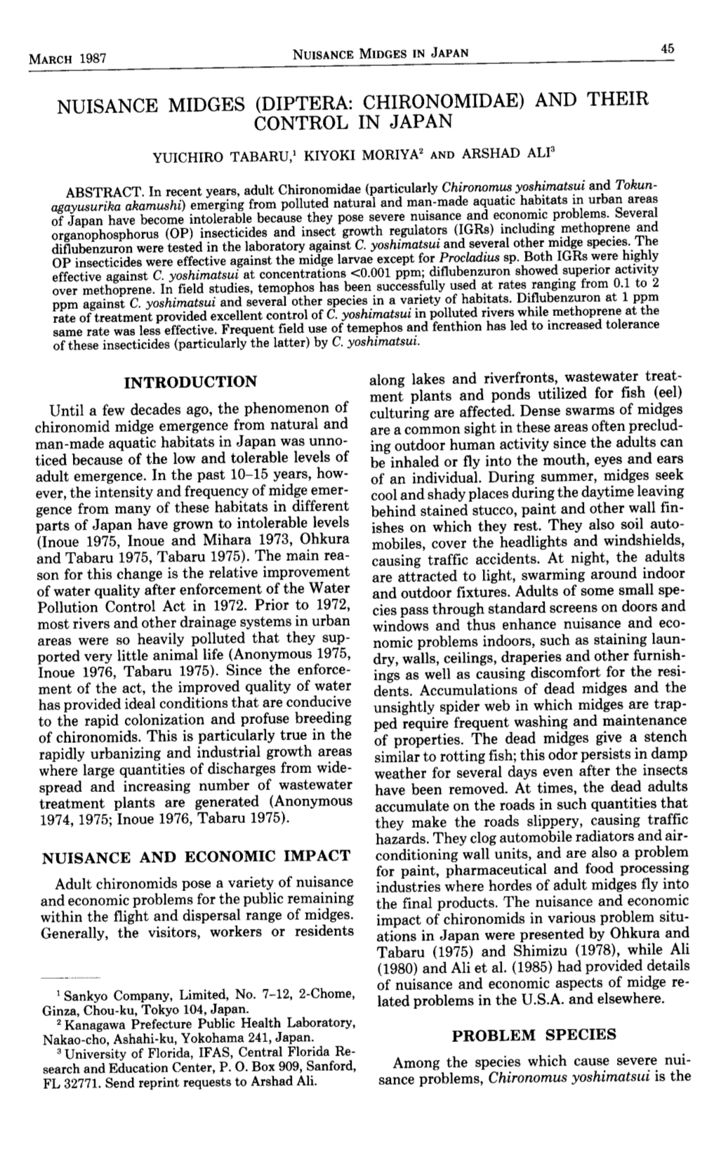 Nuisance Midges (Diptera: Chironomidae)And Their Control in Japan