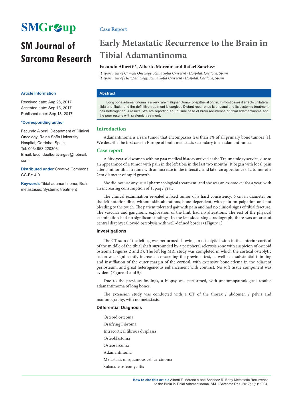 Early Metastatic Recurrence to the Brain in Tibial Adamantinoma