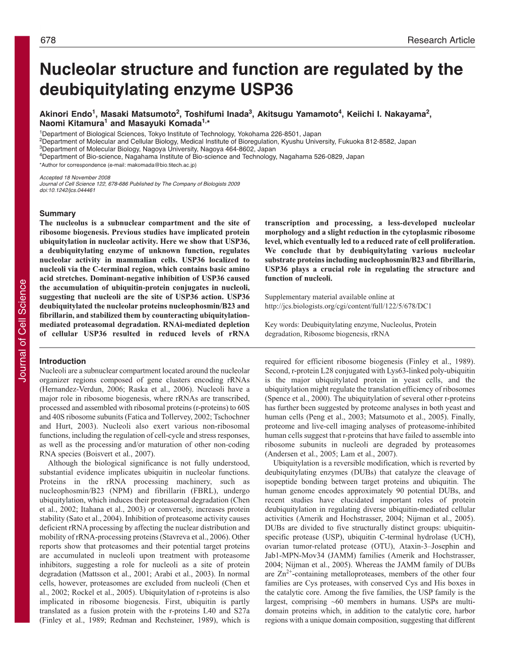 Nucleolar Structure and Function Are Regulated by the Deubiquitylating Enzyme USP36