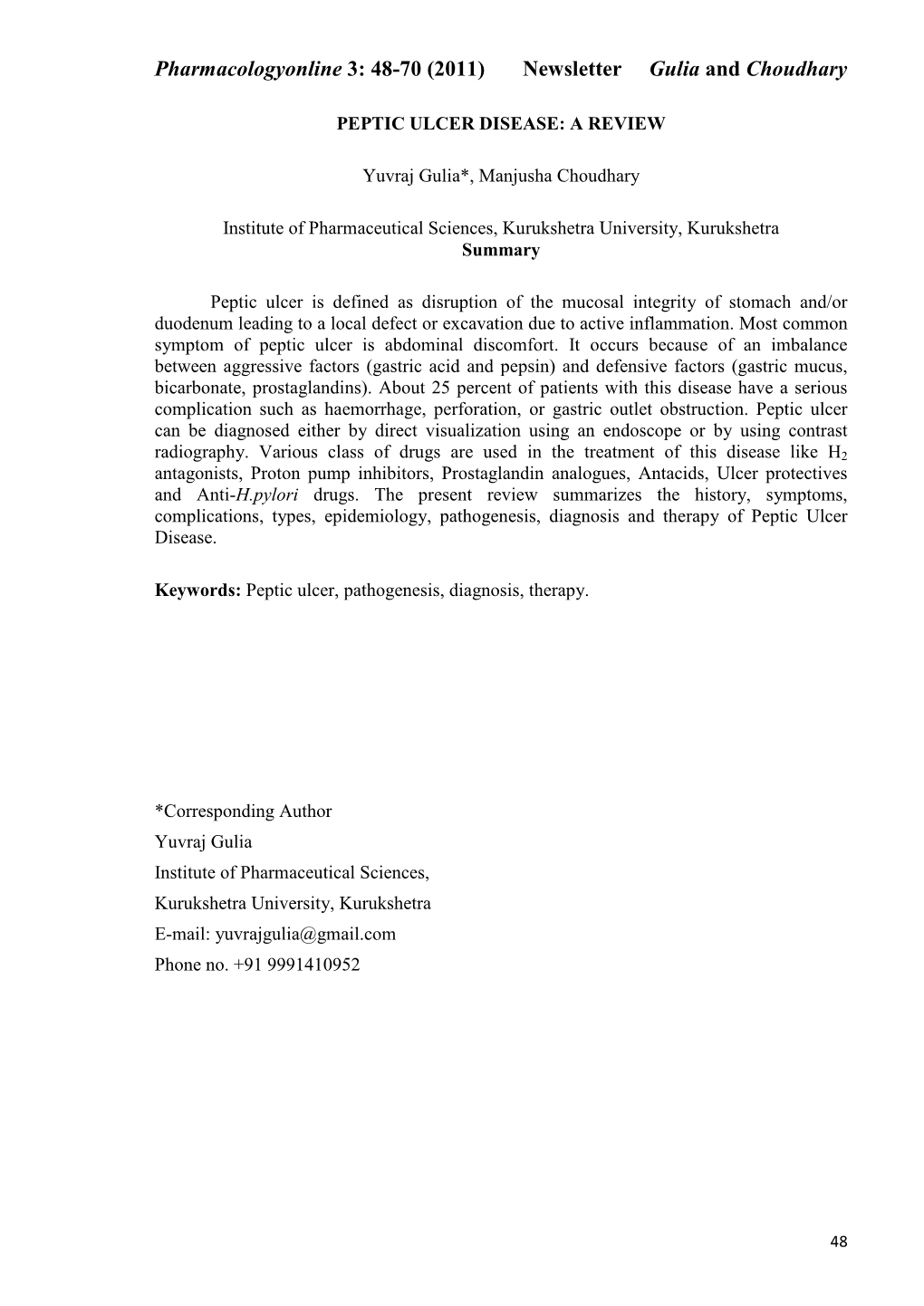 Pharmacologyonline 3: 48-70 (2011) Ewsletter Gulia and Choudhary