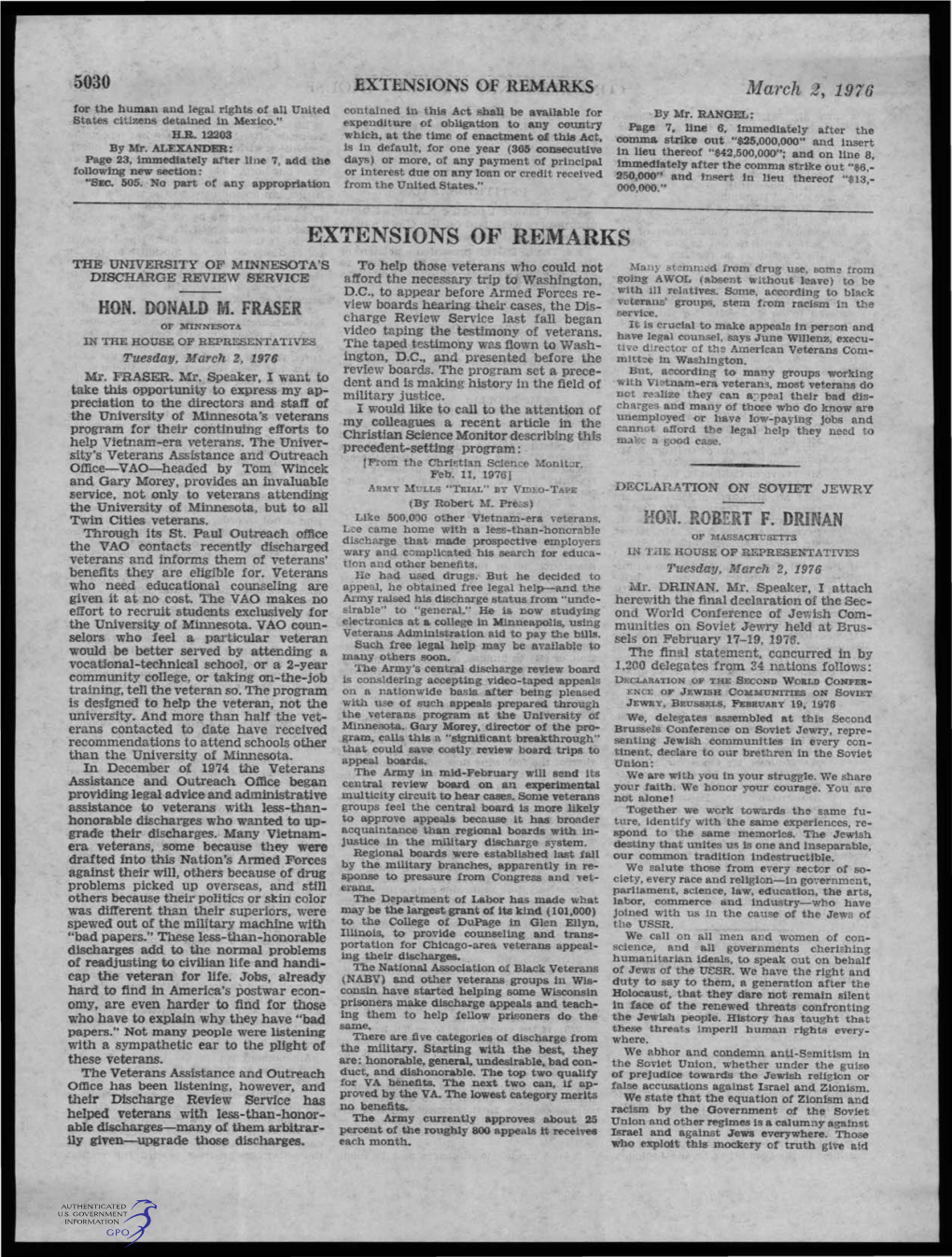 EXTENSIONS of REMARKS March 2, 1976 for the Human and Legal Rights of All United Contain Ed in This Act · Shall Be Available for by Mr