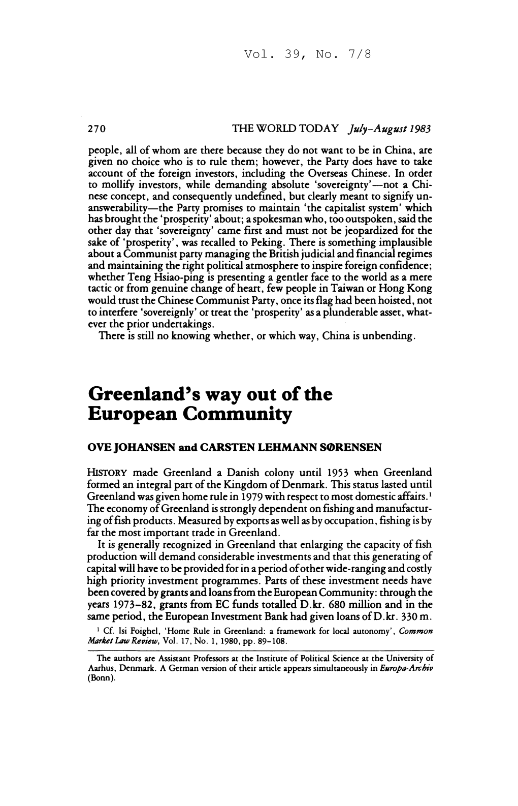 Greenland's Way out of the European Community