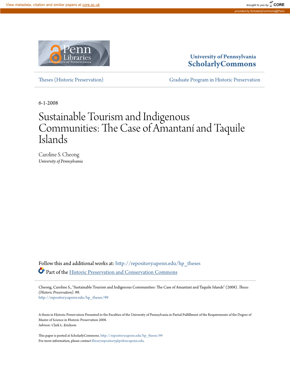 Sustainable Tourism and Indigenous Communities: the Ac Se of Amantaní and Taquile Islands Caroline S
