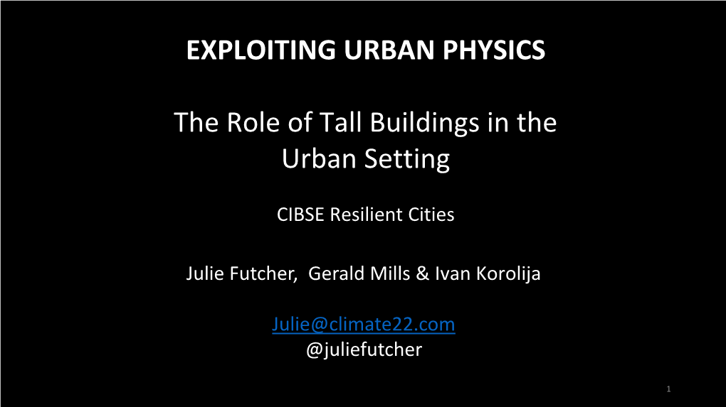 The Role of Tall Buildings in the Urban Setting