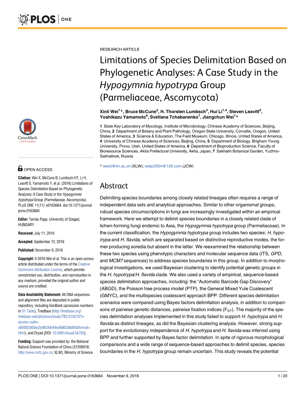 Limitations of Species Delimitation Based on Phylogenetic Analyses: a Case Study in the Hypogymnia Hypotrypa Group (Parmeliaceae, Ascomycota)