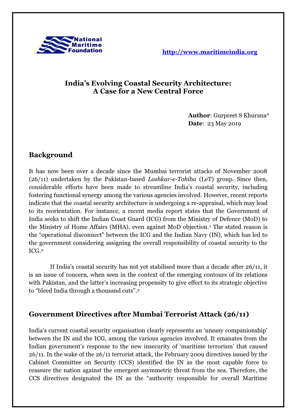 India's Evolving Coastal Security Architecture