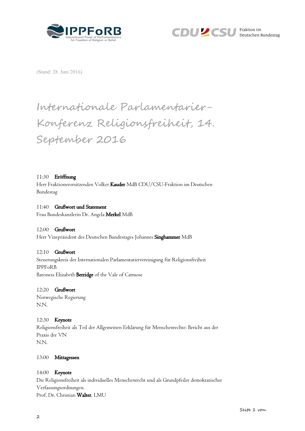 Internationale Parlamentarier- Konferenz Religionsfreiheit, 14