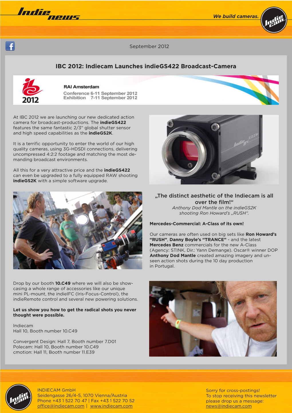 IBC 2012: Indiecam Launches Indiegs422 Broadcast-Camera