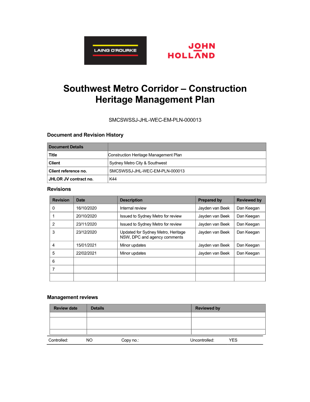 Construction Heritage Management Plan