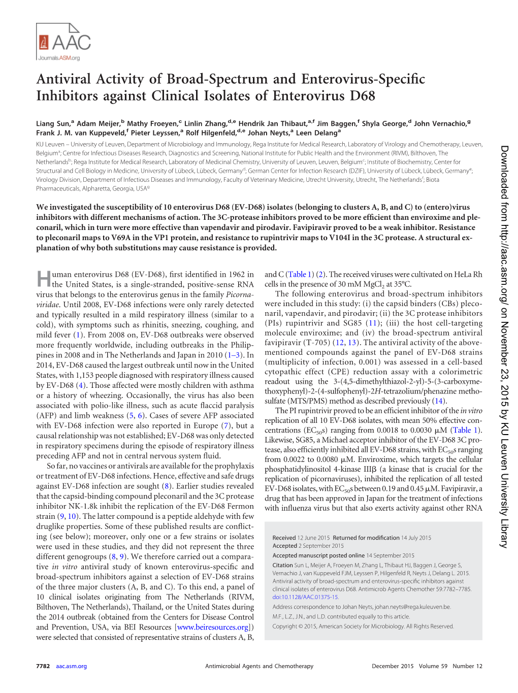 Antiviral Activity of Broad-Spectrum and Enterovirus-Specific Inhibitors