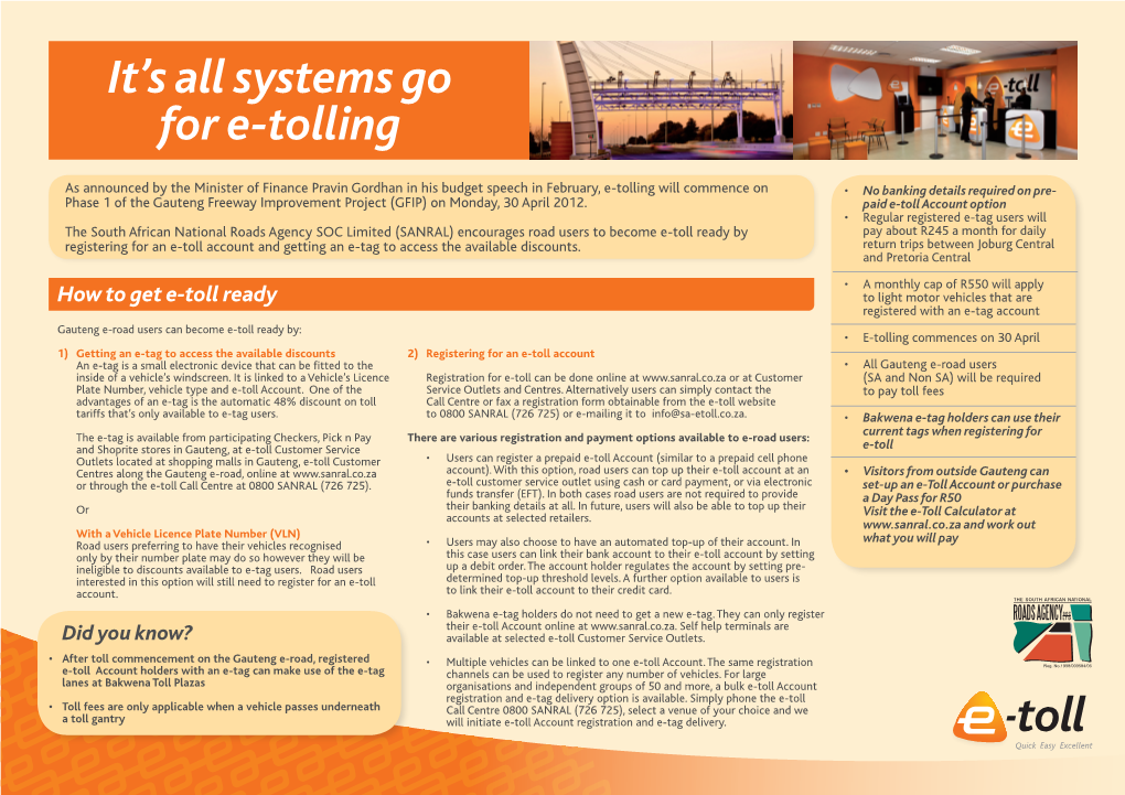 It's All Systems Go for E-Tolling