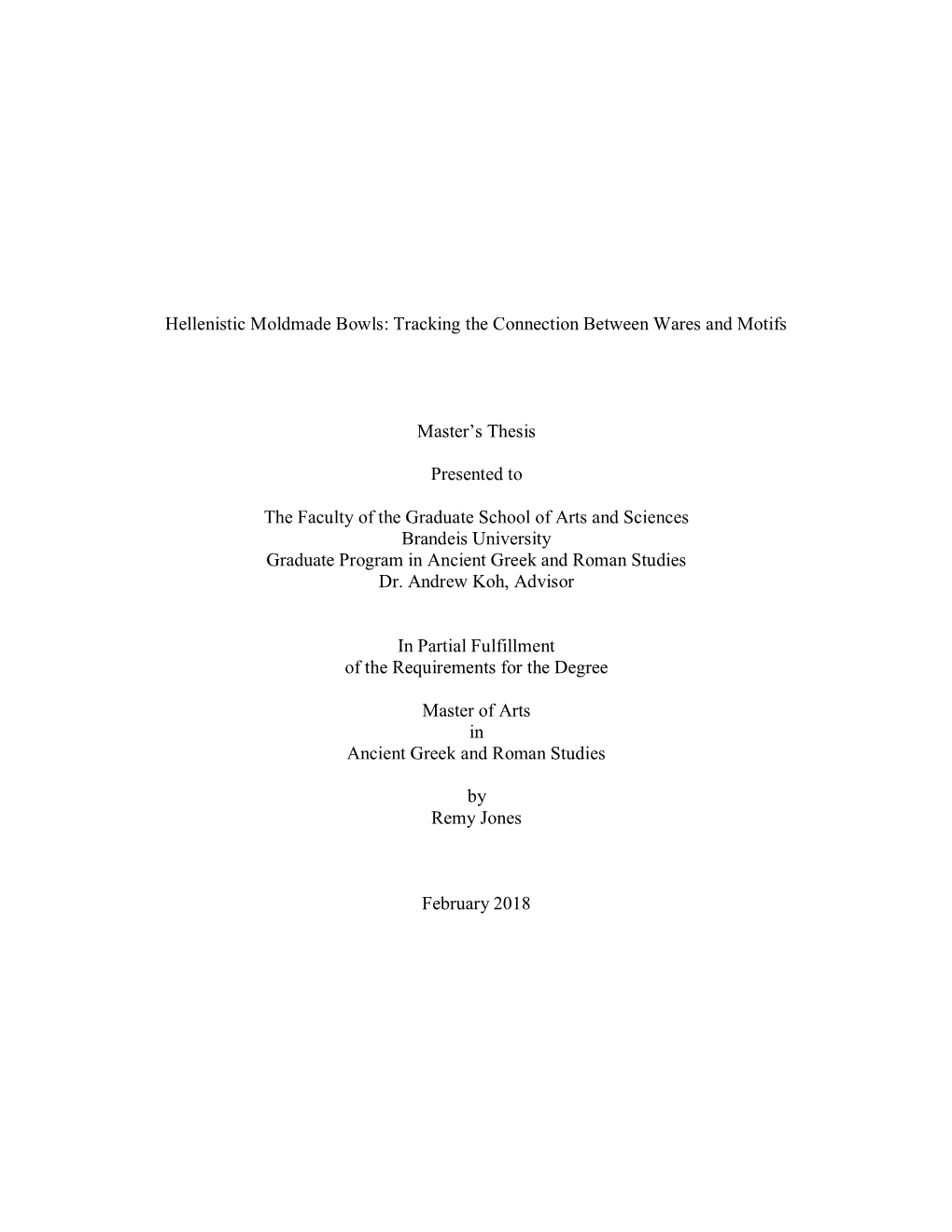 Hellenistic Moldmade Bowls: Tracking the Connection Between Wares and Motifs