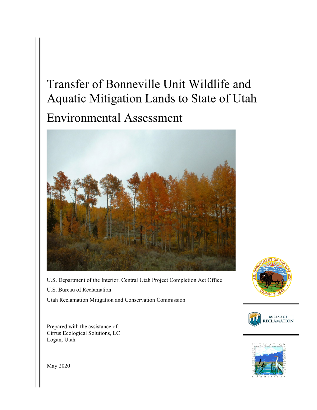 Transfer of Bonneville Unit Wildlife and Aquatic Mitigation Lands to State of Utah