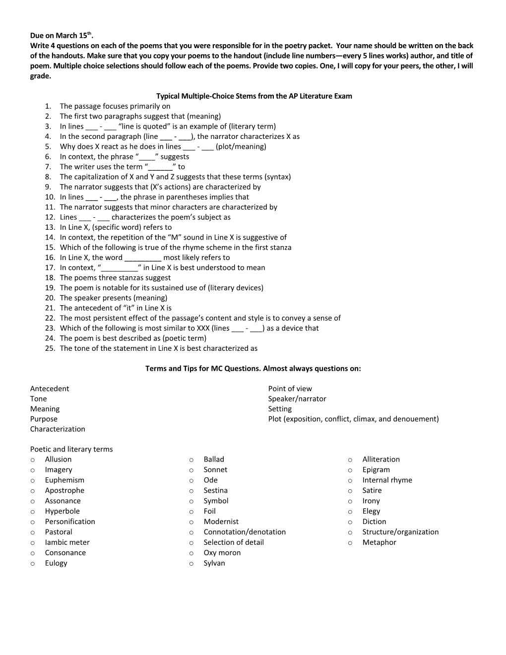 Multiple-Choice Stems from the AP Literature Exam