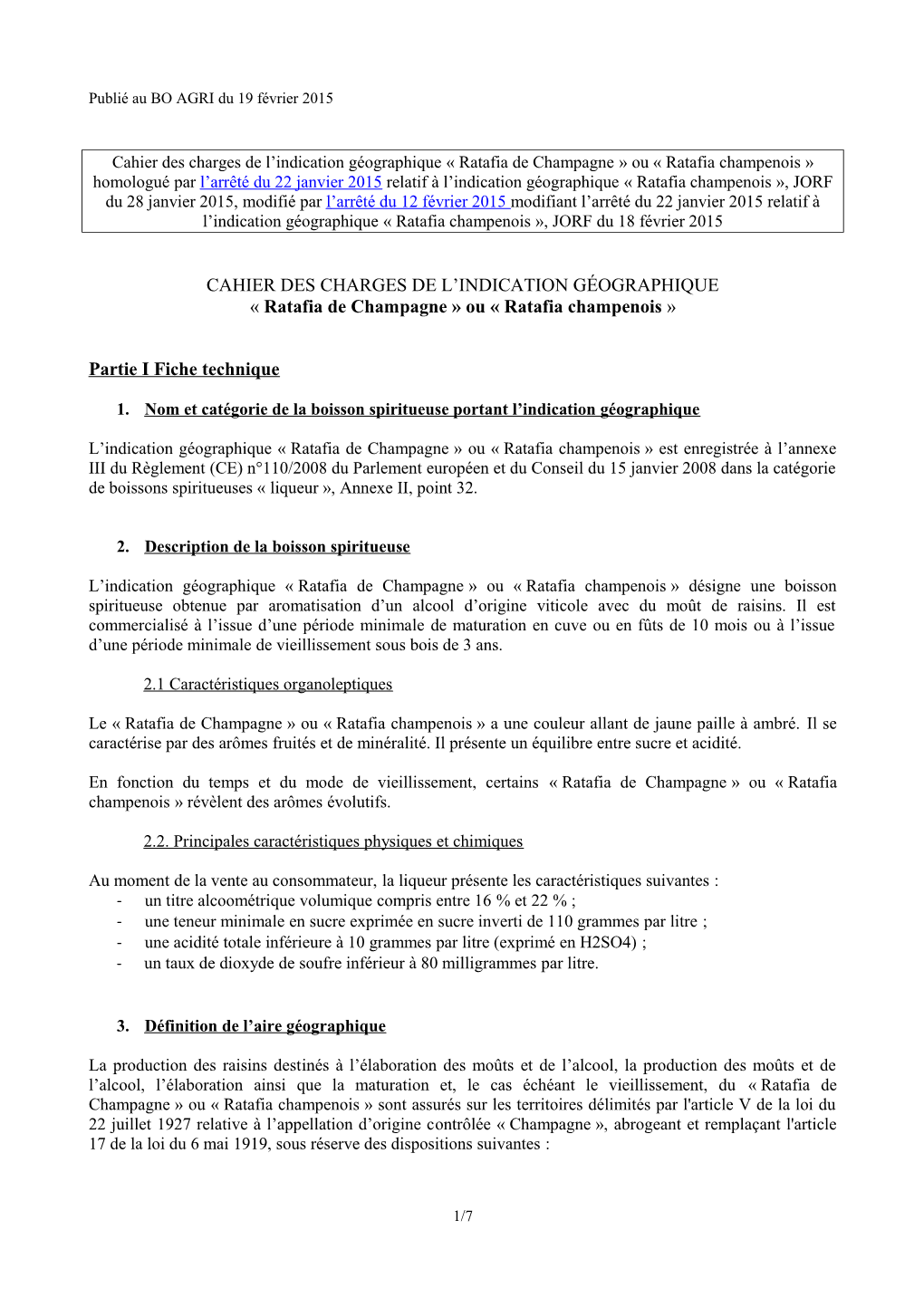 Cahier Des Charges De L'indication Géographique Ratafia De