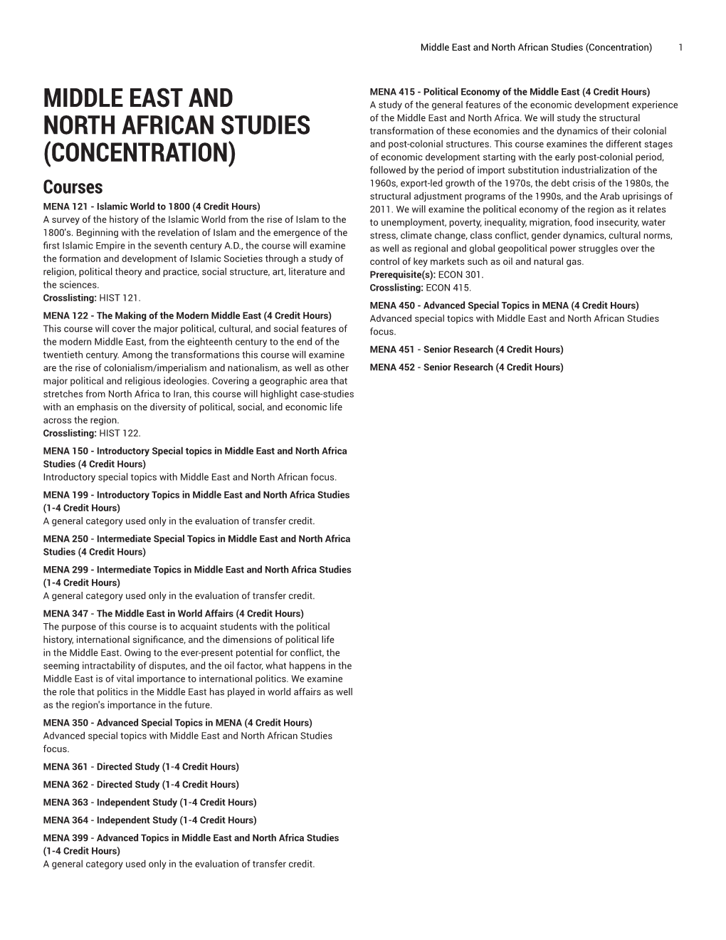 Middle East and North African Studies (Concentration) 1