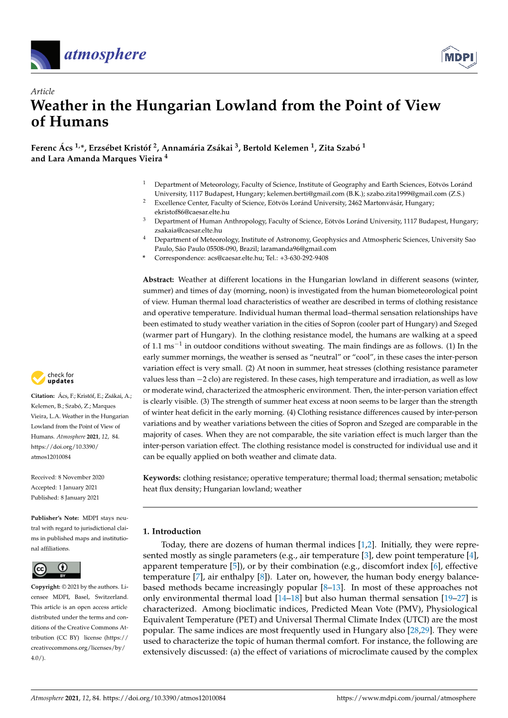 Weather in the Hungarian Lowland from the Point of View of Humans