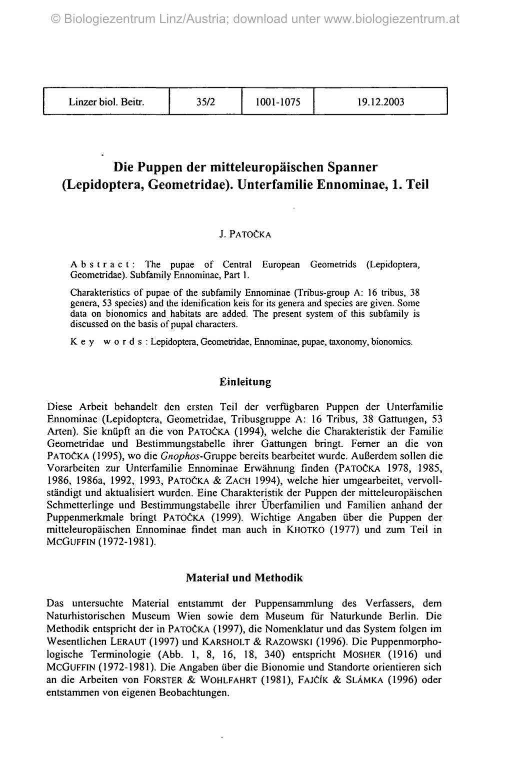 Die Puppen Der Mitteleuropäischen Spanner (Lepidoptera, Geometridae)