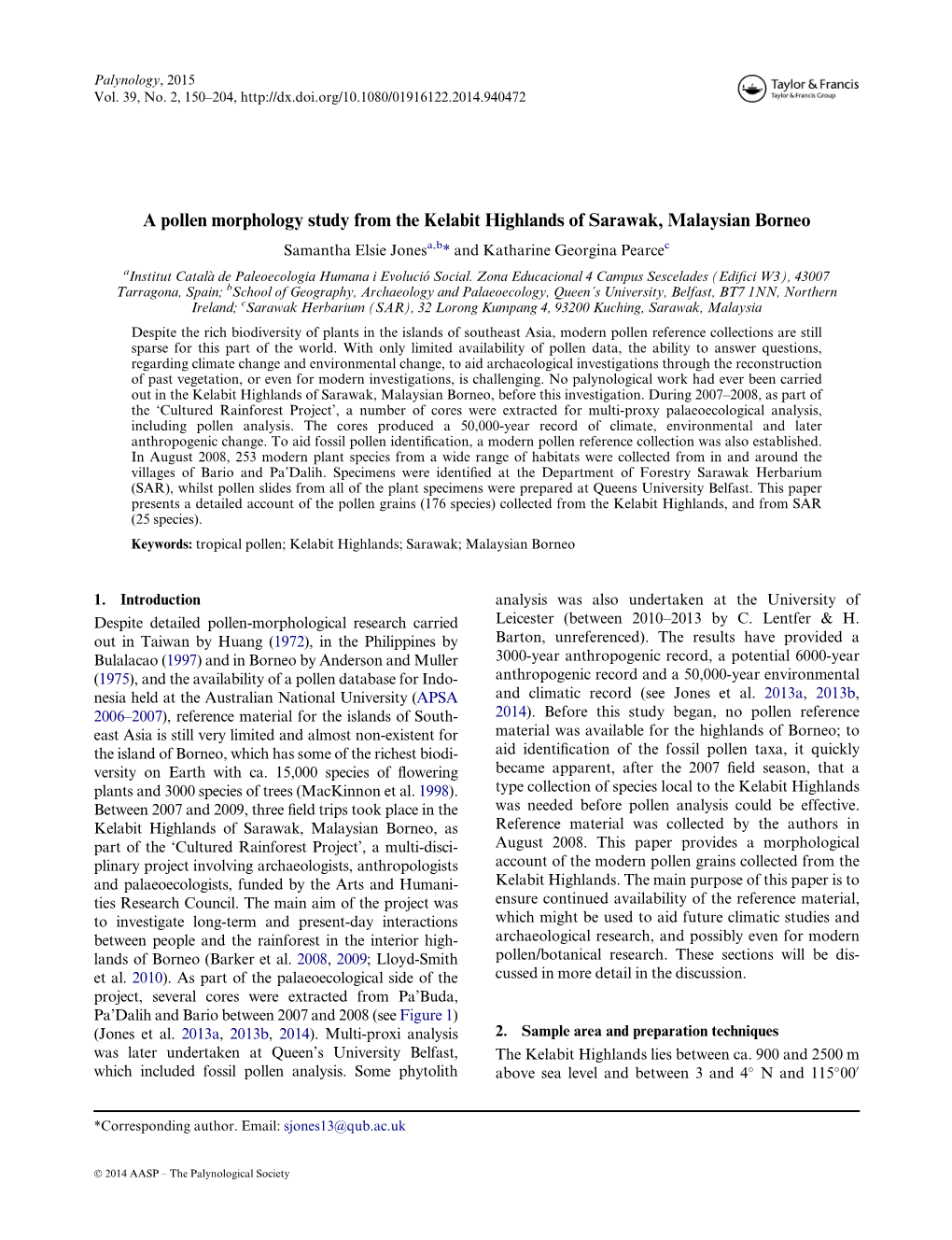 A Pollen Morphology Study from the Kelabit Highlands of Sarawak, Malaysian Borneo