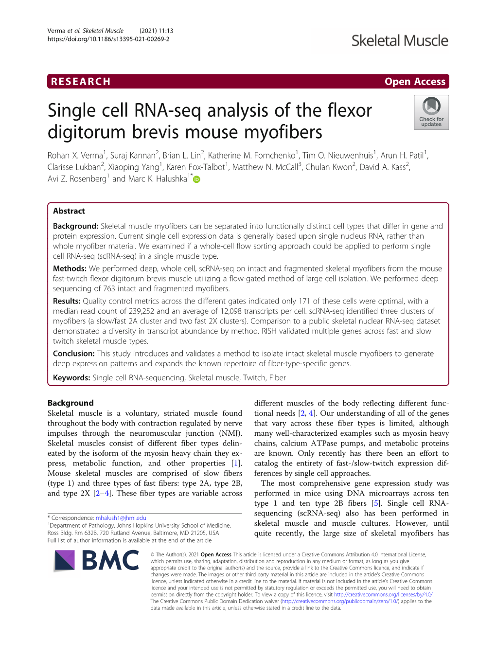 Single Cell RNA-Seq Analysis of the Flexor Digitorum Brevis Mouse Myofibers Rohan X