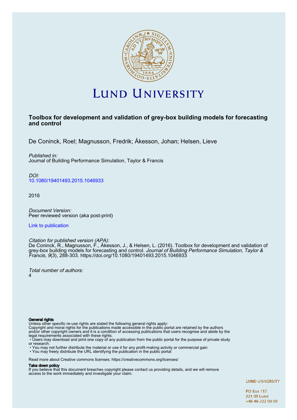 Toolbox for Development and Validation of Grey-Box Building Models for Forecasting and Control