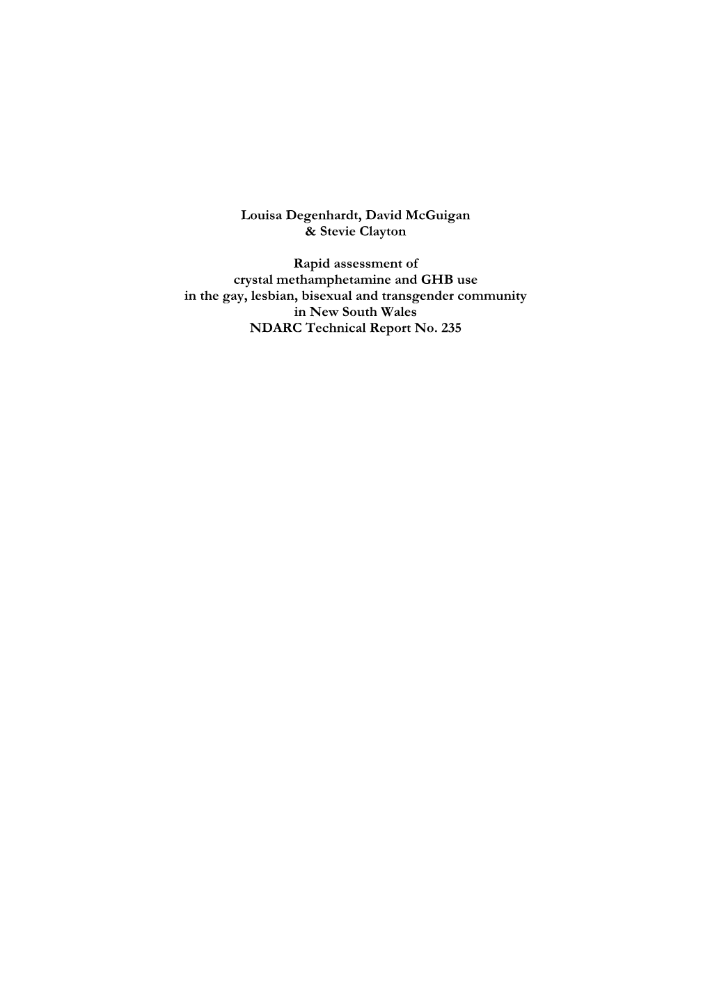 Rapid Assessment of Ghb and Crystal Meth Use in the Gay