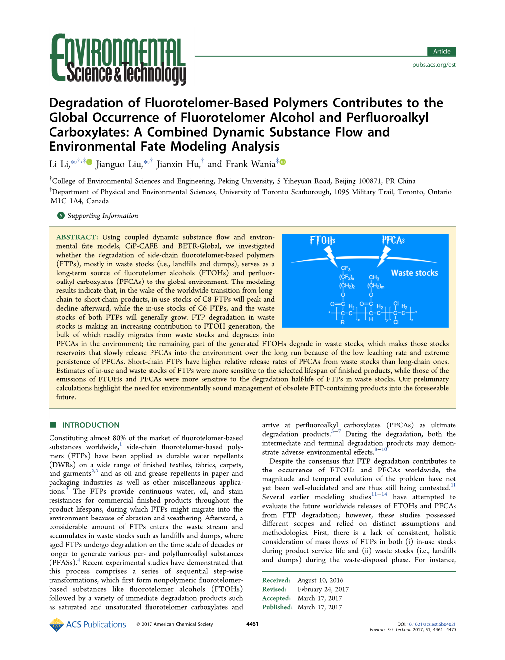 Degradation of Fluorotelomer-Based Polymers Contributes to the Global