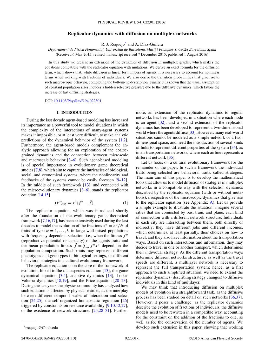 Replicator Dynamics with Diffusion on Multiplex Networks