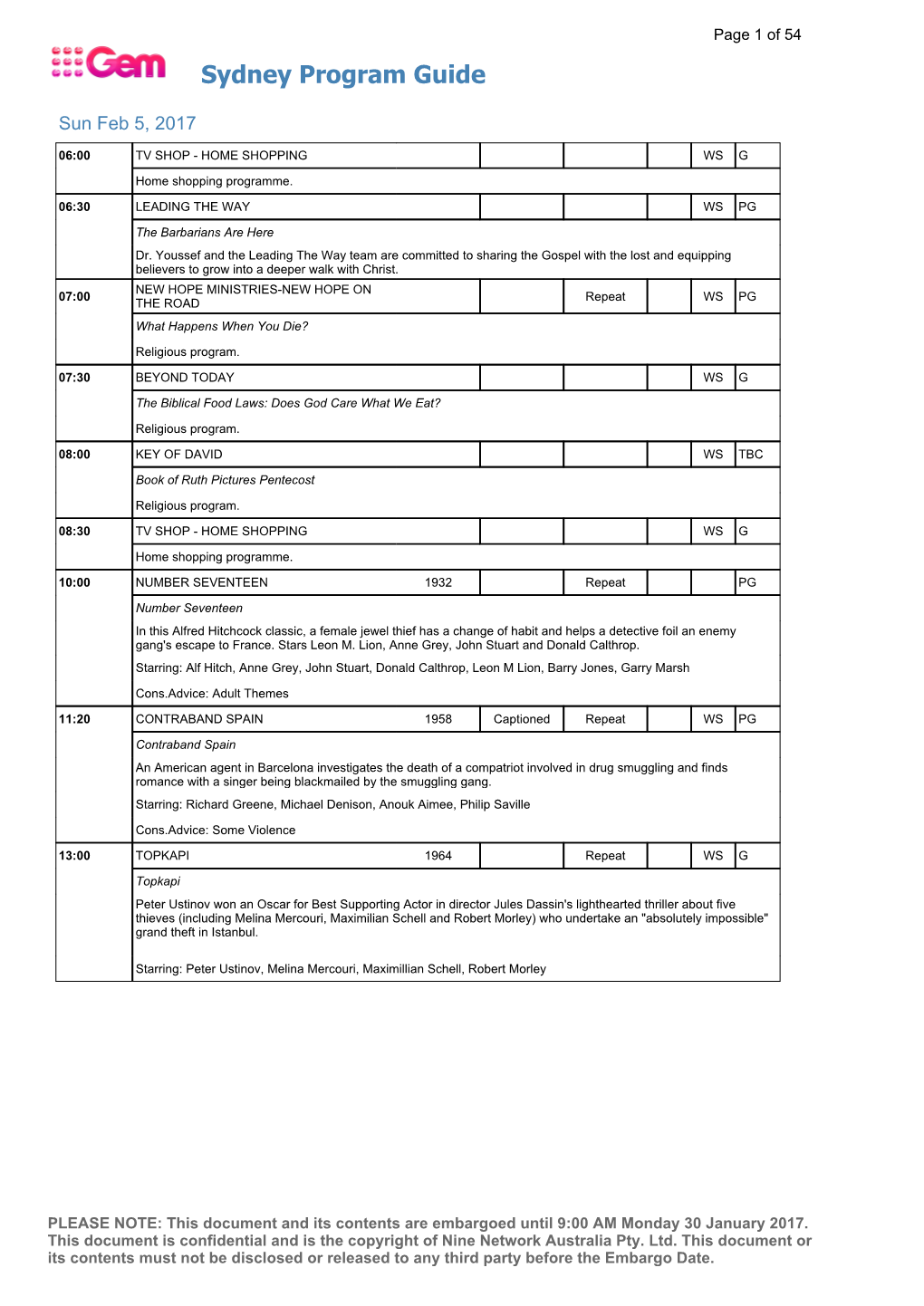 Sydney Program Guide