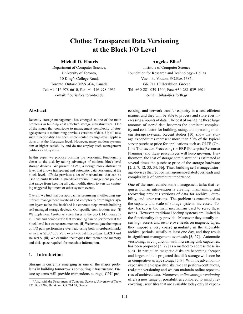 Clotho: Transparent Data Versioning at the Block I/O Level