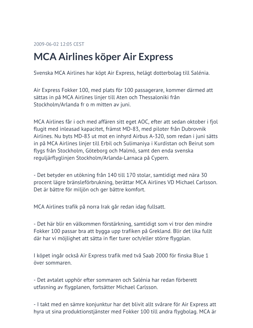 MCA Airlines Köper Air Express