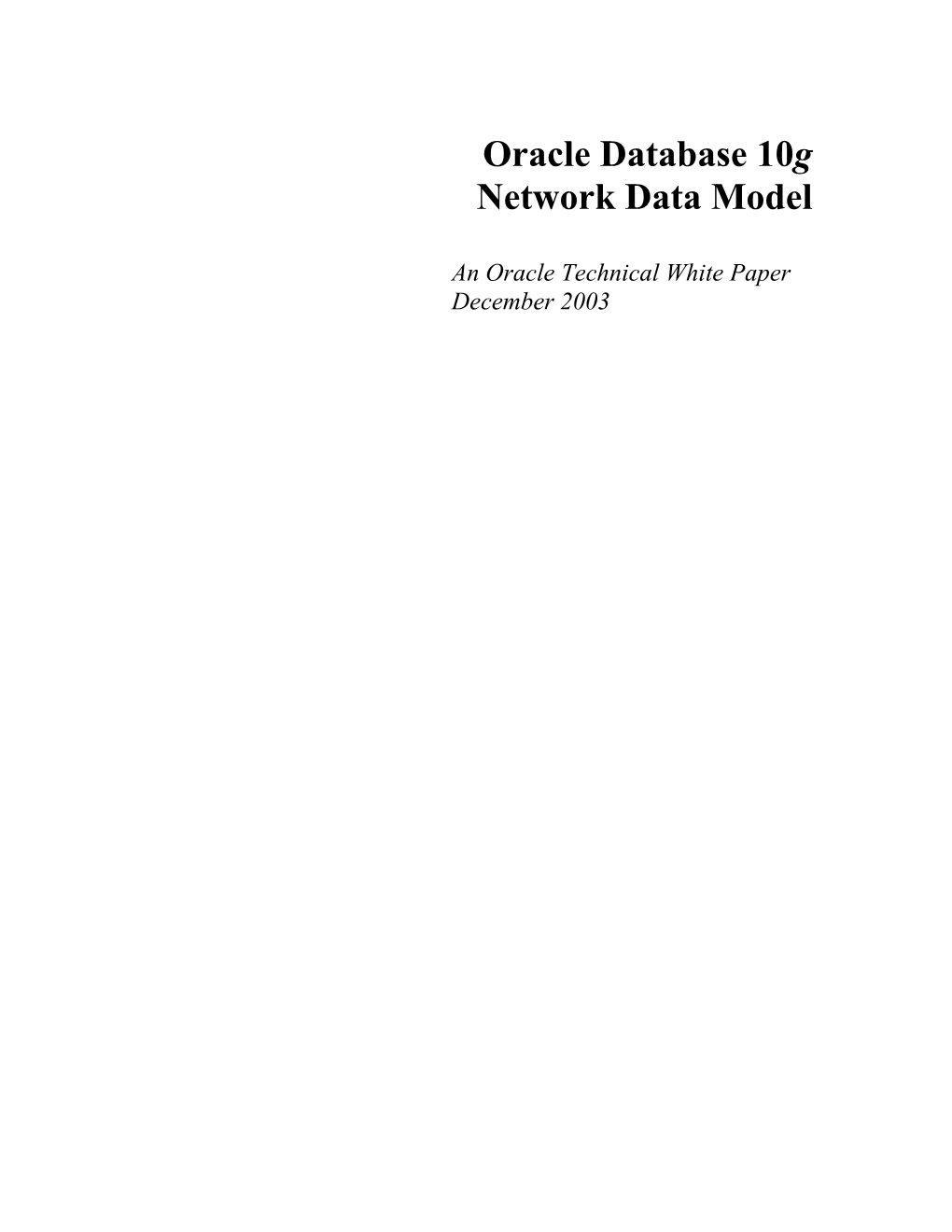 Oracle Database 10G Network Data Model