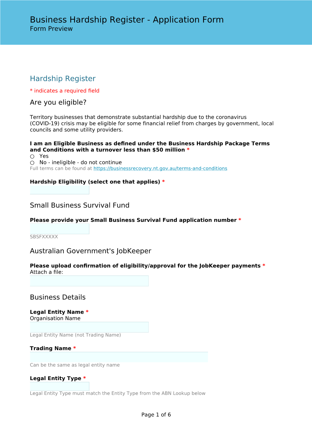 Business Hardship Register - Application Form Form Preview