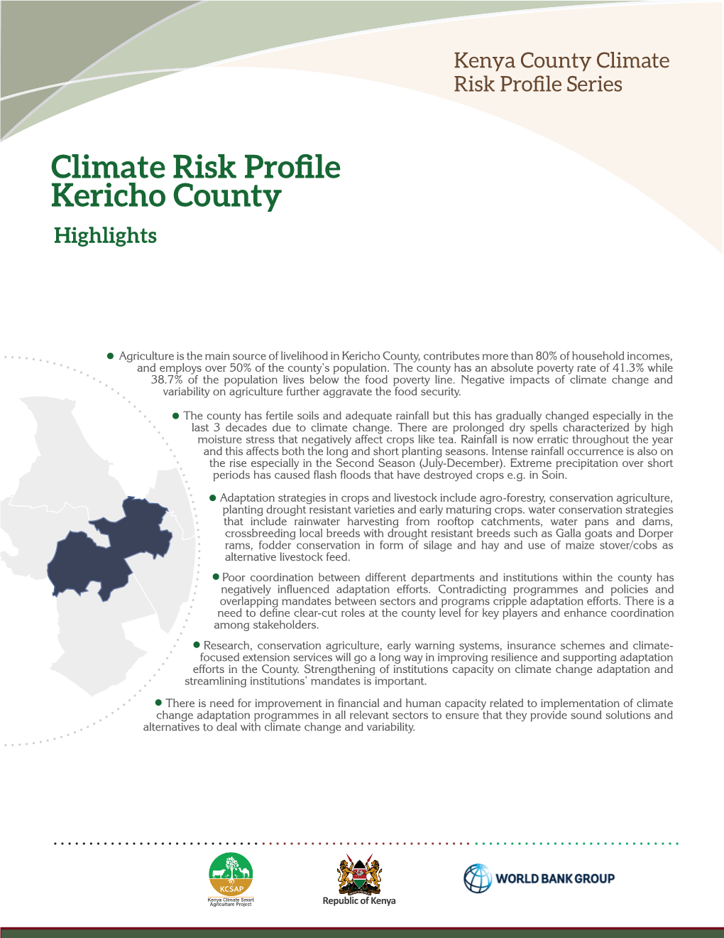 Climate Risk Profile Kericho County Highlights