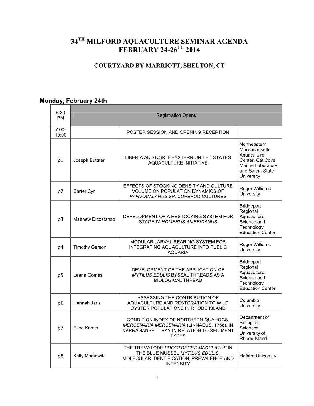 34Th Milford Aquaculture Seminar Program Book