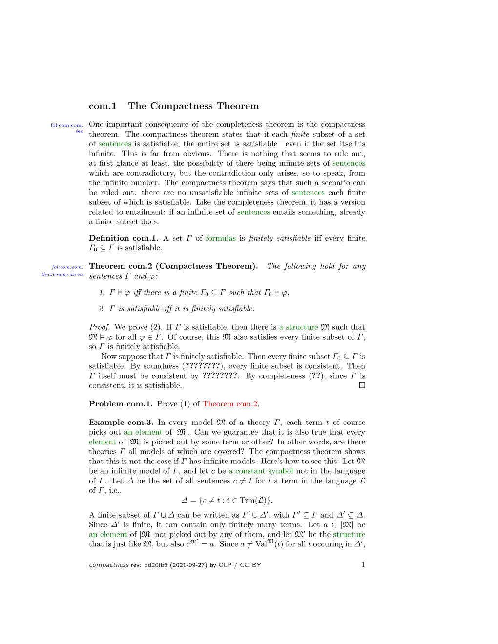 Com.1 the Compactness Theorem