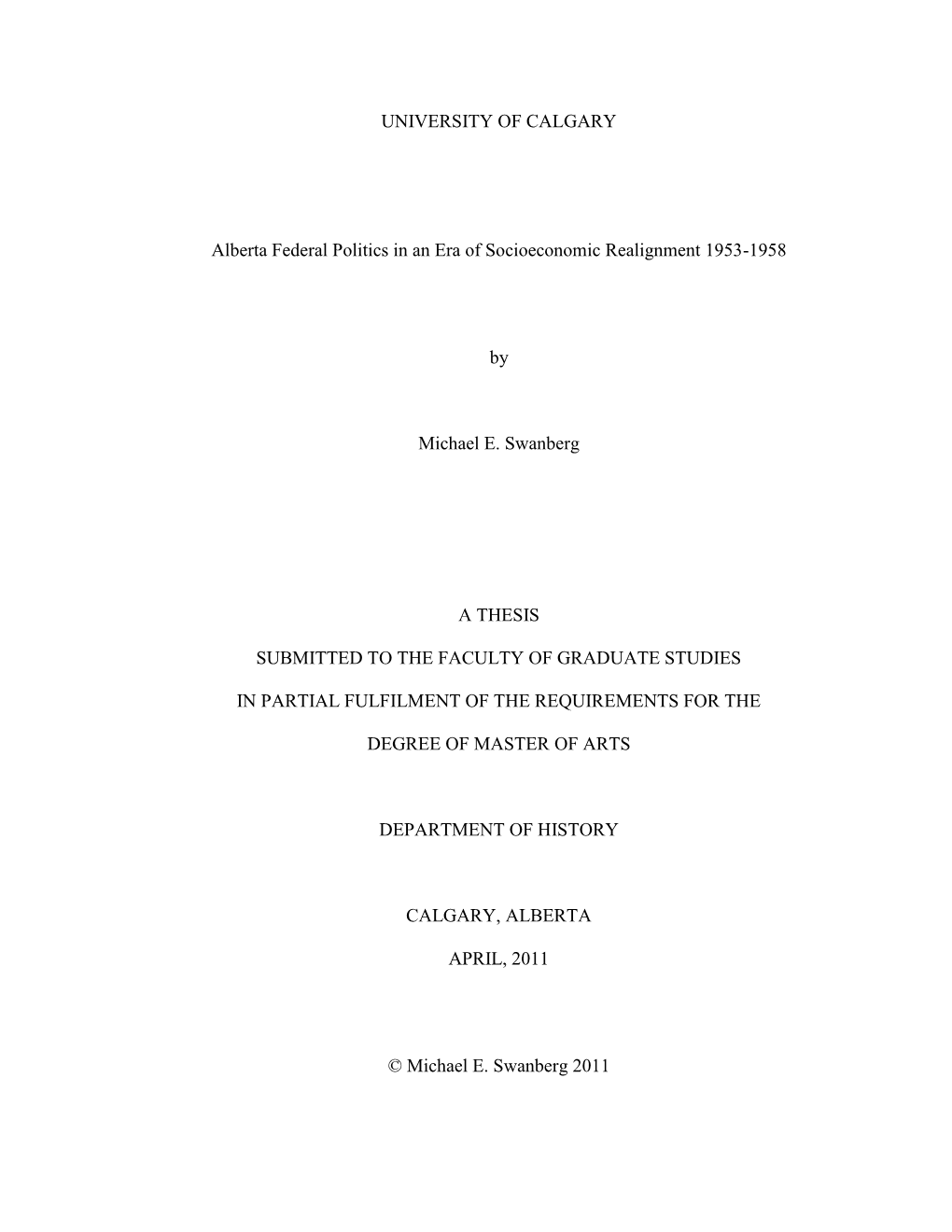 Alberta Federal Politics in an Era of Socioeconomic Realignment 1953-1958