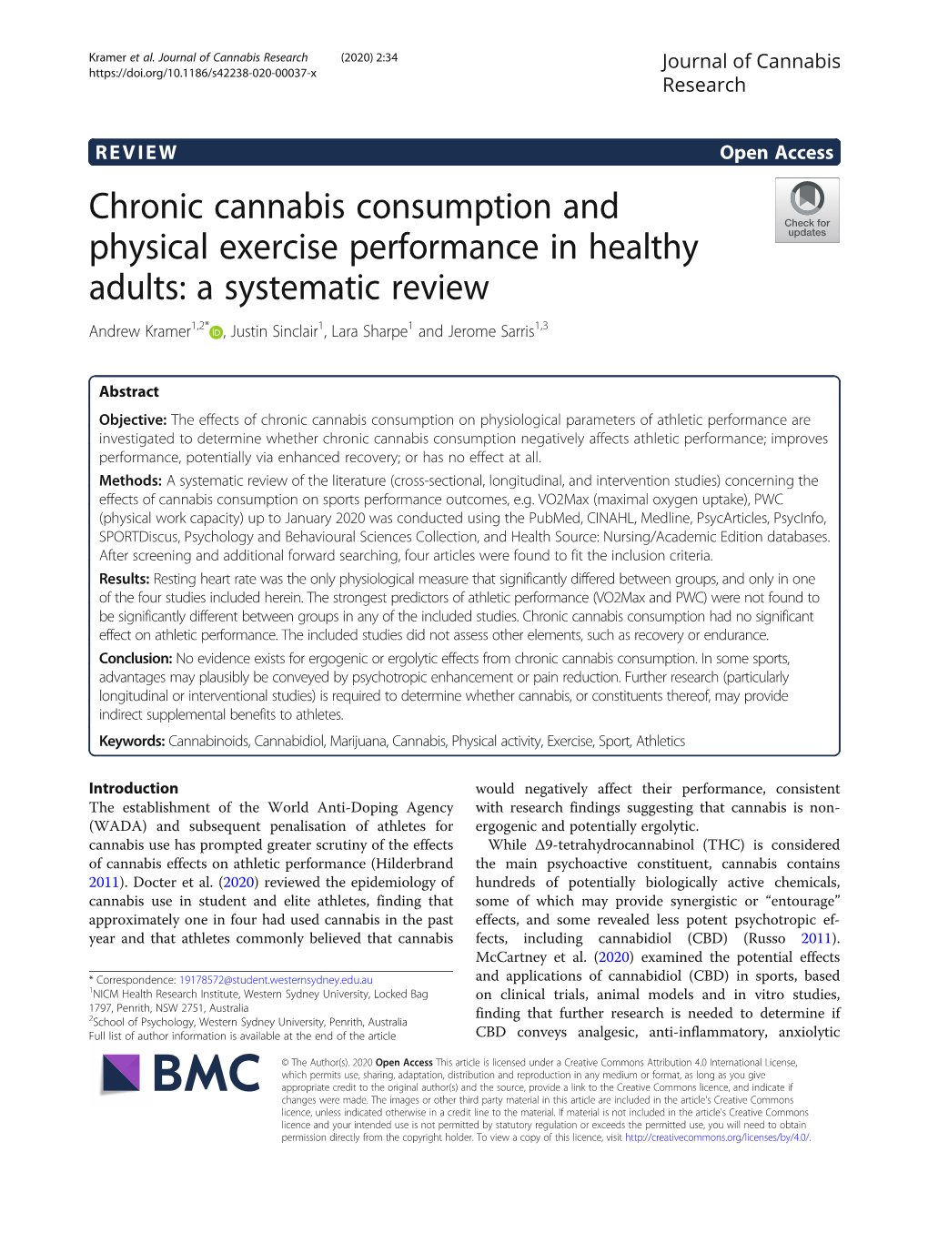 Chronic Cannabis Consumption and Physical Exercise Performance In