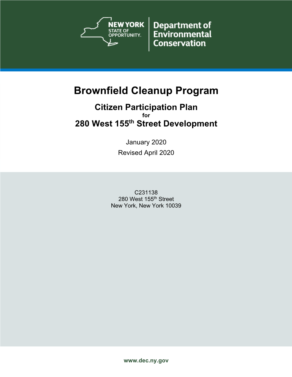 Brownfield Cleanup Program Citizen Participation Plan for 280 West 155Th Street Development