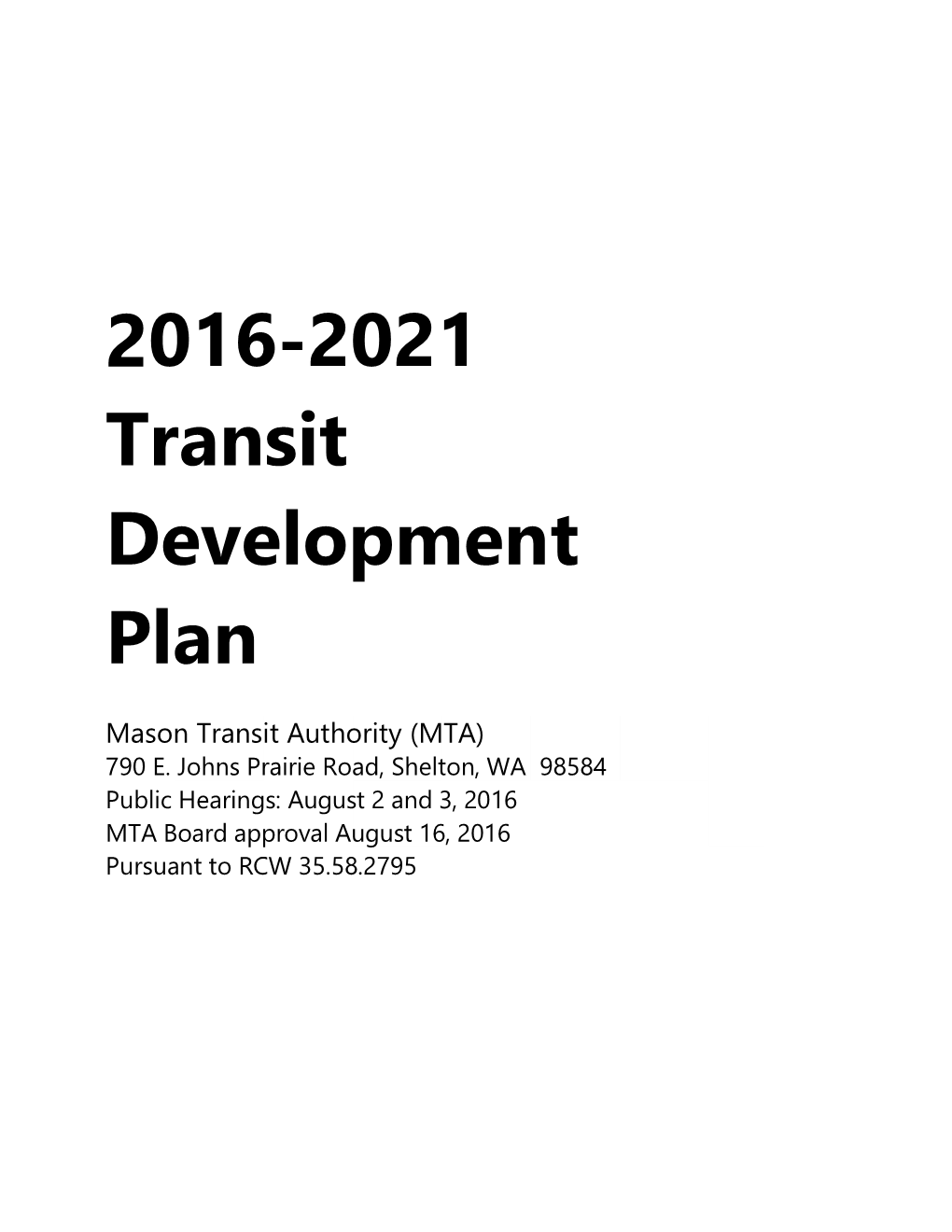 2016-2021 Transit Development Plan