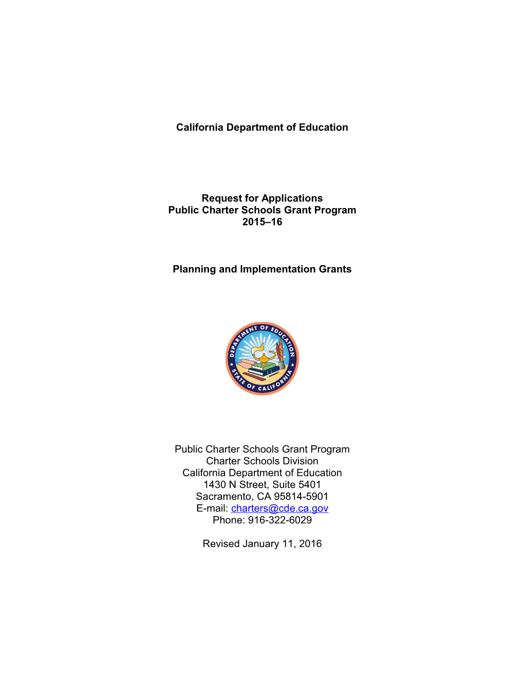 PCSGP Request for Applications FY15 Round 2 (CA Dept of Education)