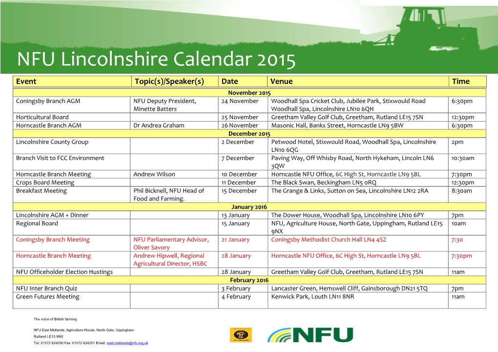 NFU Lincolnshire Calendar 2015