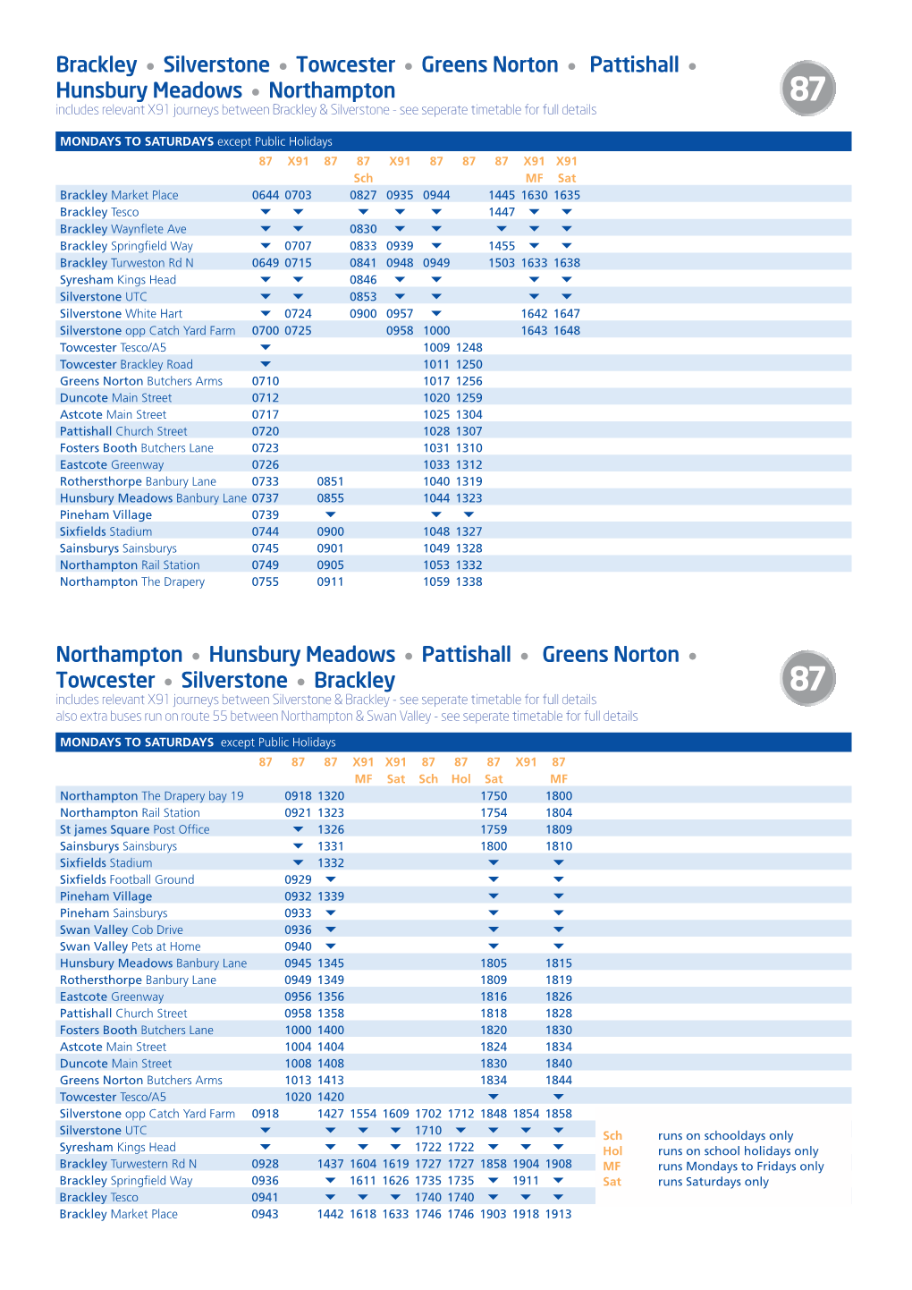 87 Stagecoach Bus Timetable Nov2019