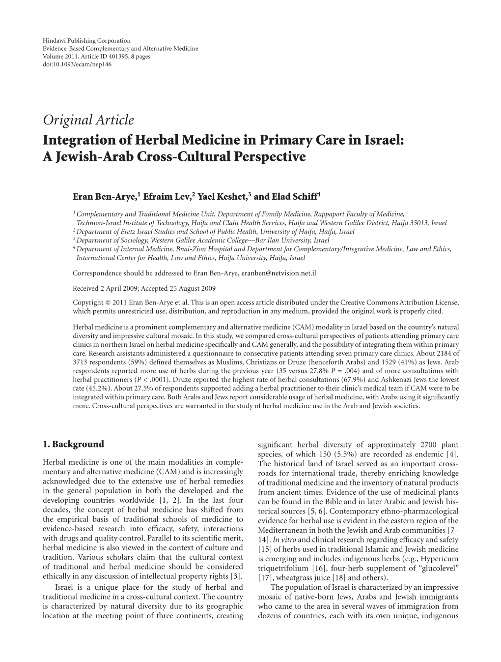 Integration of Herbal Medicine in Primary Care in Israel: a Jewish-Arab Cross-Cultural Perspective