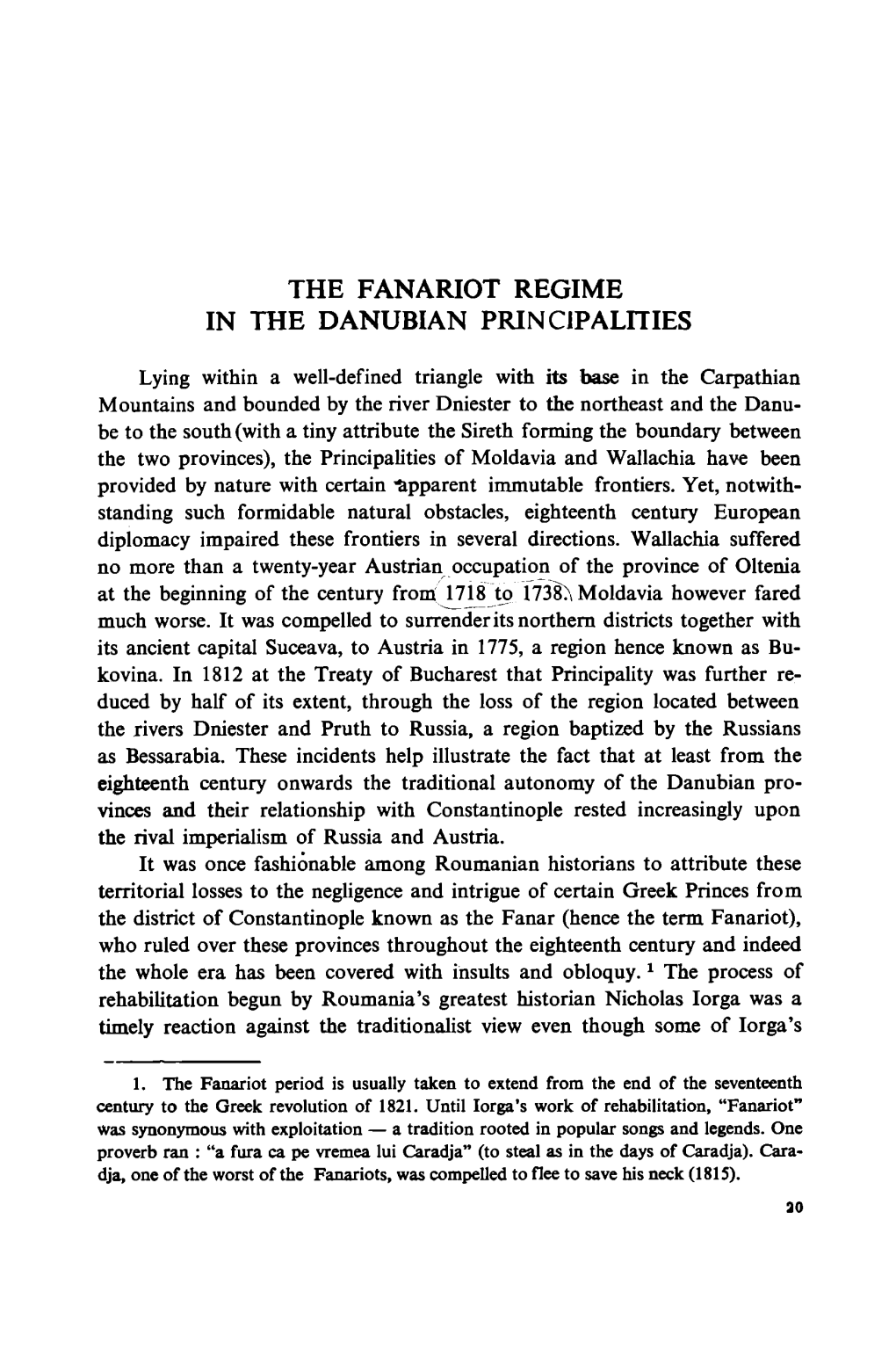 The Fanariot Regime in the Danubian Principalities