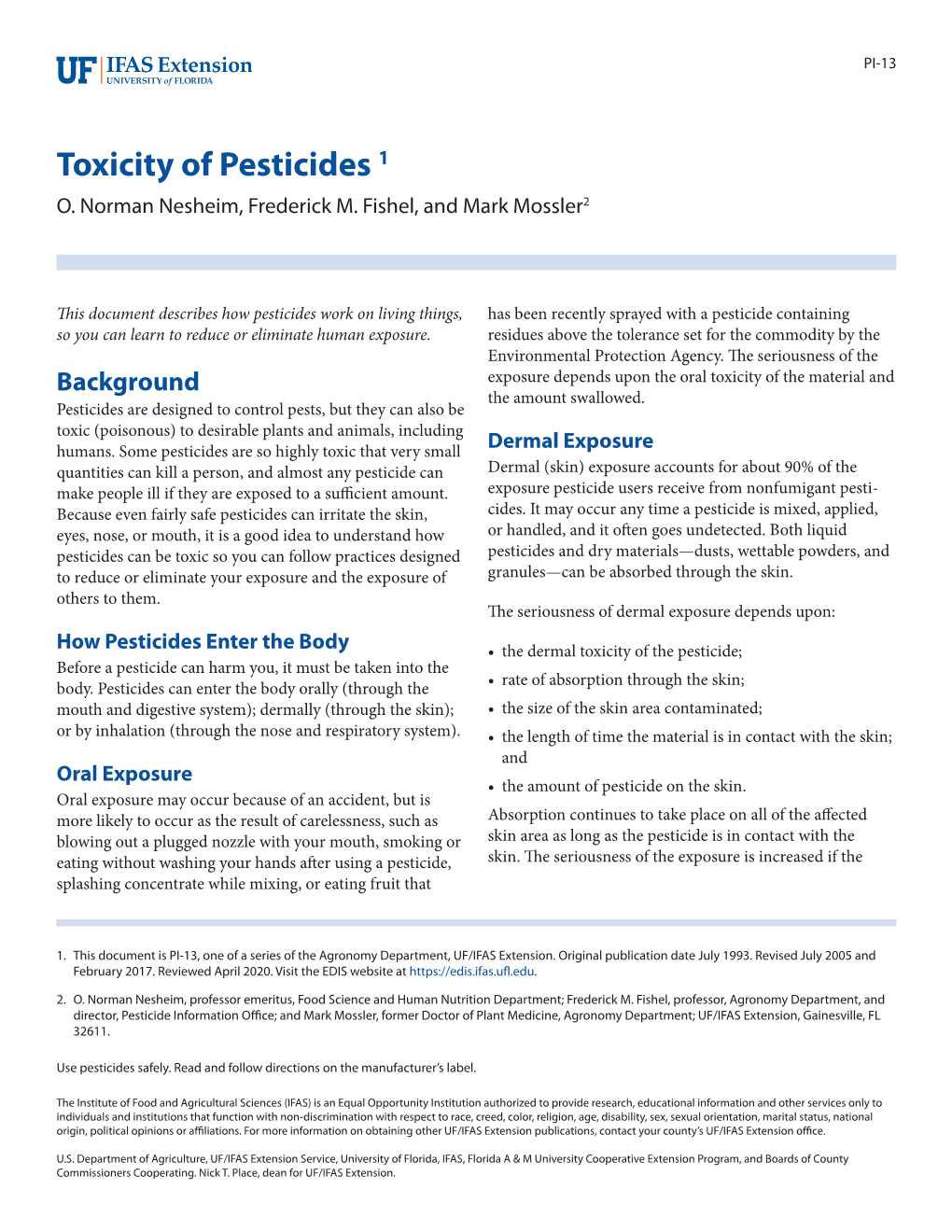 Toxicity of Pesticides 1 O