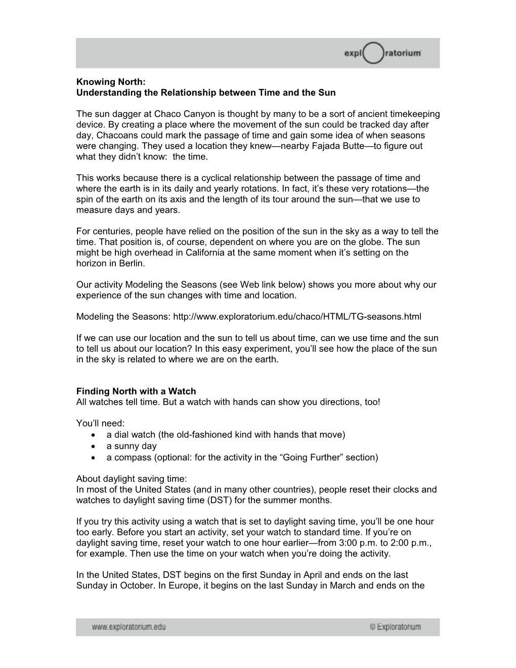 Knowing North: Understanding the Relationship Between Time and the Sun